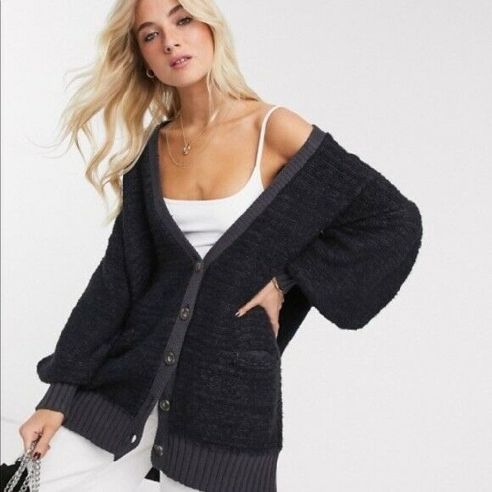 Free People Black Gray Deep Space Combo Cardigan - Picture 11 of 11